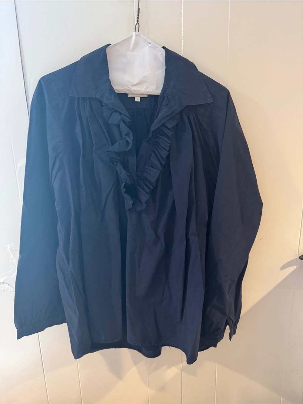 Navy Ruffle V-Neck Blouse - Women's Top